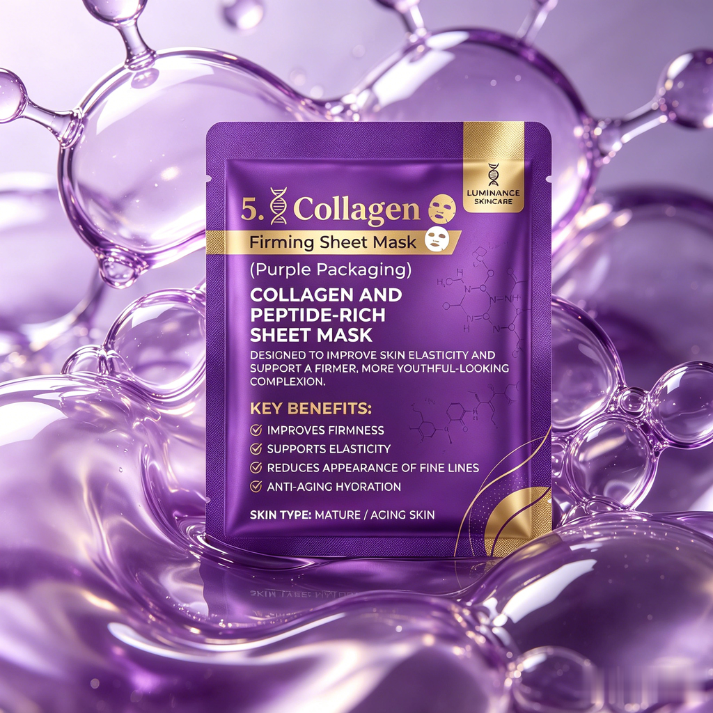 LUMINANCE SKINCARE 5X Collagen & Peptide Sheet Mask | Hydrating & Firming Care for Smoother-Looking Skin
